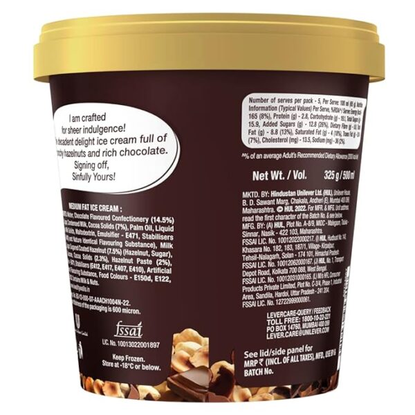 Kwality Wall's Hazelnut Chocolate Ice Cream Tub, 500 ml - Image 2