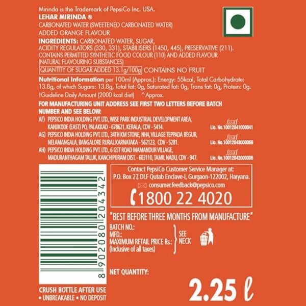 Mirinda - Orange Flavour Soft Drink, 2.25L Bottle - Image 2