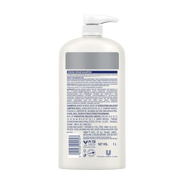 Dove Intense Repair Shampoo 1 L, Repairs Dry and Damaged Hair, Strengthening for Smooth & Strong Hair -Men & Women - Image 7