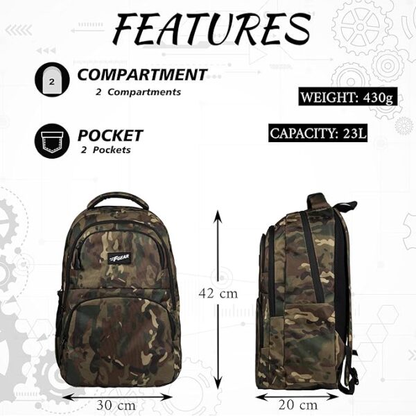 F Gear Caspian Wild Olive Grn 23L, Casual Backpack|School Bag|Children Daypack|College Bag - Image 7