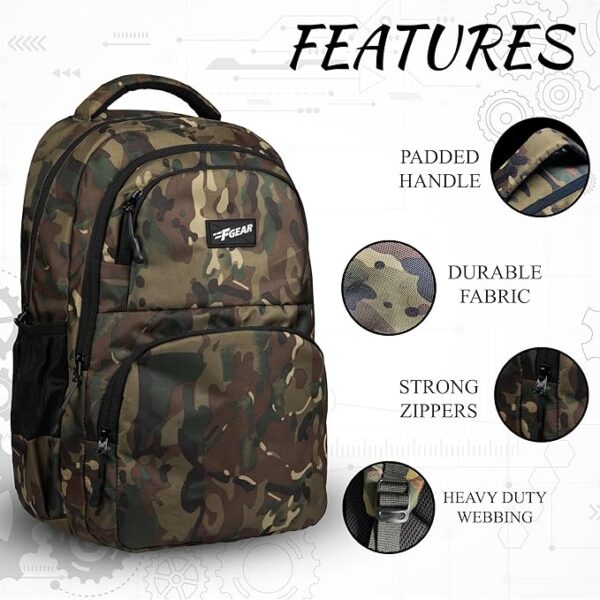 F Gear Caspian Wild Olive Grn 23L, Casual Backpack|School Bag|Children Daypack|College Bag - Image 5