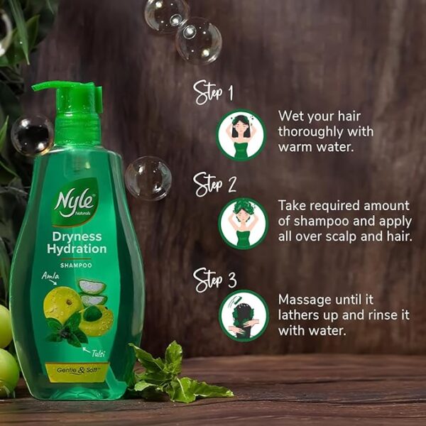 Nyle Naturals Dryness Hydration Shampoo| For Dry & Frizz Free Hair | With Tulsi, Amla and Aloe Vera| 400ml - Image 2